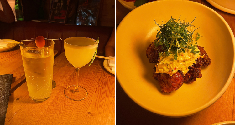 Nakimushi cocktails and the fried chicken.