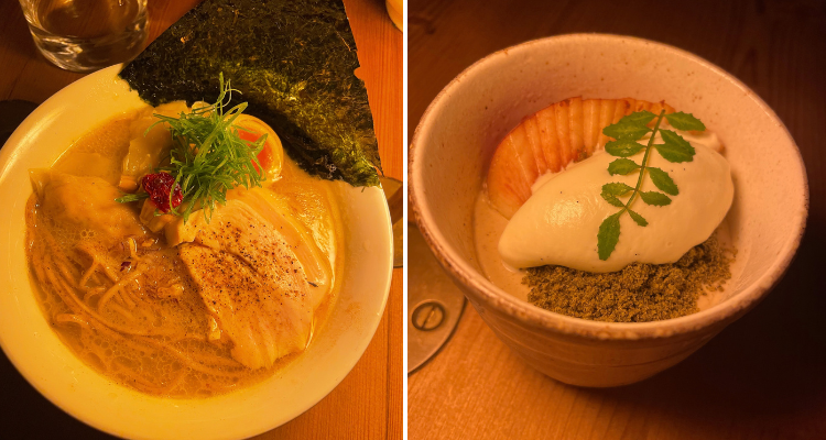 Nakimushi chicken ramen and dessert.