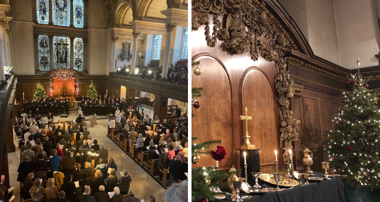 Collage of festive interiors at St James's Church.