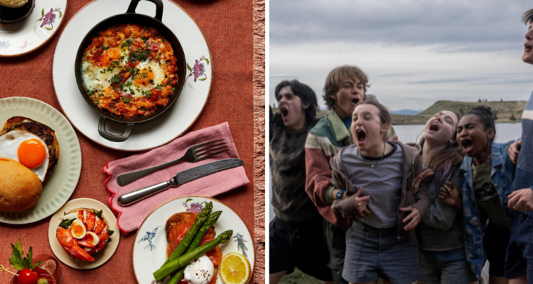 Collage of brunch plates and a shot from Sunny Dancer.