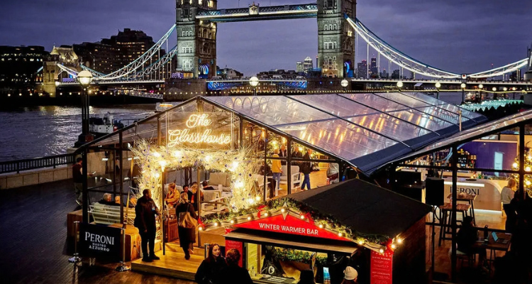 Glasshouses Pop-Up and Winter By The River with views of Tower Bridge.