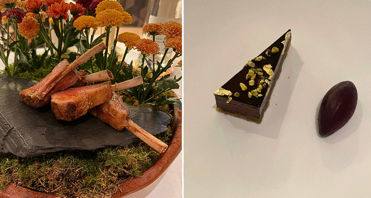 The lamb at CORD, and the pistachio and dark chocolate dessert.