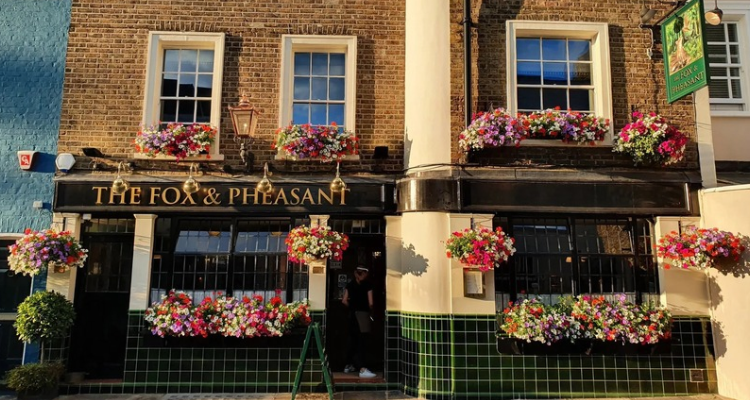 The exterior of the Fox and Pheasant pub.