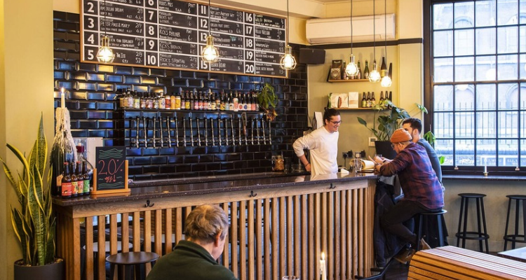 Inside a craft brewery in London.